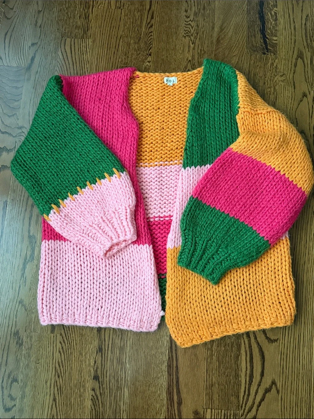 POL Multicolor block chunky knit cardigan large - Picture 7 of 13